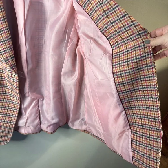 Talbots Pink Plaid Wool Blazer Plus Size 16 Jacket - Picture 5 of 8